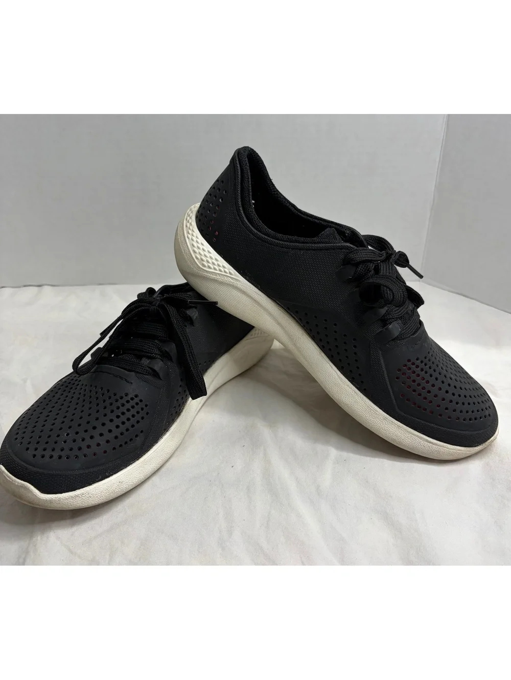 Crocs LiteRide Women’s 7 Black Lace Up Sneakers Comfort Walking Shoes